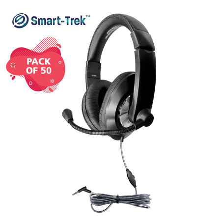 Hamilton Buhl Smart-Trek Deluxe Over-Ear 3.5mm TRS Headphones, Black, 50-Pack
