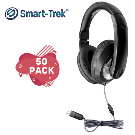 Hamilton Buhl Smart-Trek Deluxe Over-Ear USB Headphones, Black, 50-Pack