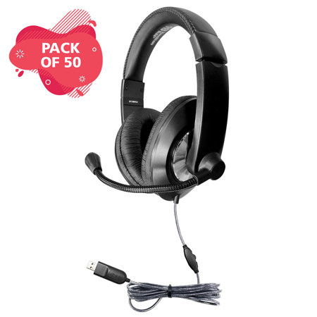 Hamilton Buhl Smart-Trek Deluxe Over-Ear USB Headset, Black, 50-Pack
