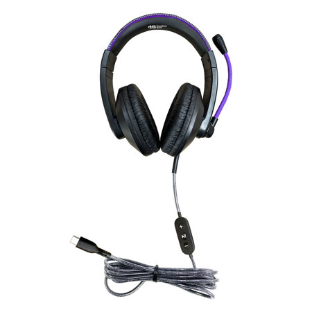 Hamilton Buhl Smart-Trek Deluxe Over-Ear USB-C Headset with Metallic Purple Accents, Black, 50-Pack