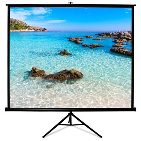 Hamilton Buhl 96x96" Square Format Tripod Mounted Projector Screen, Matte White Fabric, 135" Diagonal, Black