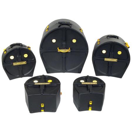 Hardcase Standard Pre-Packed Drum Case Set, Includes 14" Snare Drum Case, 12" Toms Drum Case, 13" Toms Drum Case, 16" Floor Toms Drum Case, 22" Bass Drum Case, Black
