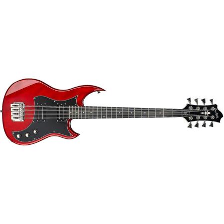 Hagstrom HB-8 8 String Short Scale Bass Electric Guitar, Wild Cherry Trans