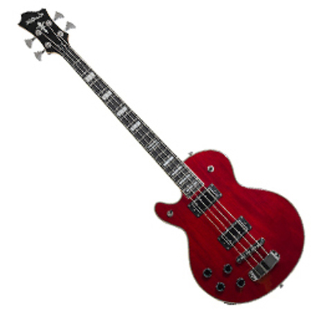 Hagstrom Swede 4 String Left Handed Bass Guitar, Wild Cherry Transparent