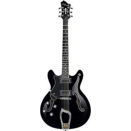 Hagstrom Viking Semi-Hollow Left Handed Electric Guitar, Black Gloss