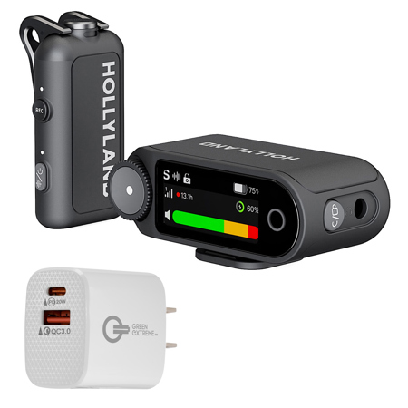 Hollyland LARK MAX 2 Solo 2.4GHz Wireless Lavalier Microphone System, Space Gray, Bundle with 20W 2-Port USB-C/USB-A Wall Charger