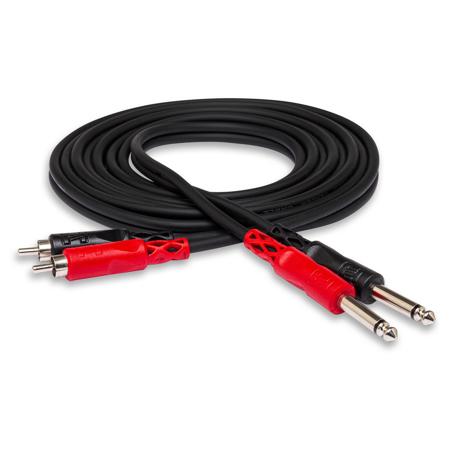Hosa Technology Two 1/4" Phone Male to Two RCA Male, 6.6' Unbalanced Cable with Molded Plugs