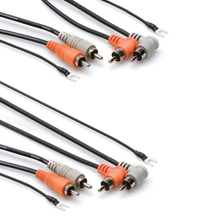 Hosa 2x 6.6'/2m 2 RCA to 2 RCA Angled Male w/GRnd Strap Dual Audio DJ Cable