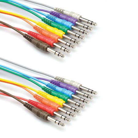 Hosa Technology 2x Stereo Patchbay 1/4" Phone Male to 1/4" Phone Male TRS Cable, 1.5', Set of 8