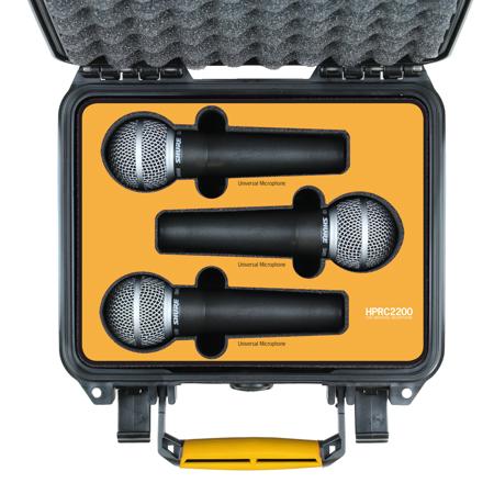 HPRC 2200 Hard Case with Foam for 3x Handheld Microphones, Black w/Yellow Handle