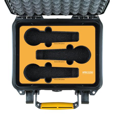 HPRC 2250 Hard Case with Foam for 6x Handheld Microphones, Black w/Yellow Handle