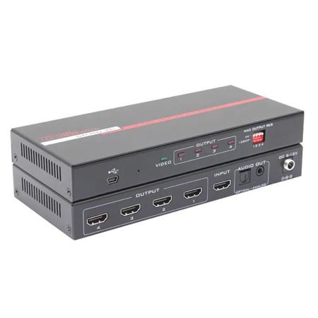Hall Research 1x4 HDMI Splitter with 4K 60Hz 4:4:4 HDCP 2.2 Audio Out and Scaler
