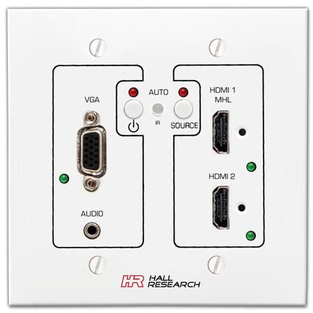 Hall Research UHBX-SW3-WP VGA, HDMI, MHL Auto-Switching Wall-Plate with HDBaseT