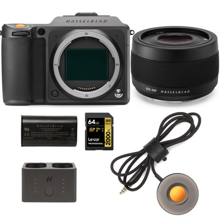 Hasselblad X1D II 50C 50MP Medium Format Mirrorless Camera with XCD 45mm  f/4 P Lens Bundle with Release Cord X, Charger Hub, Extra Battery, 64GB