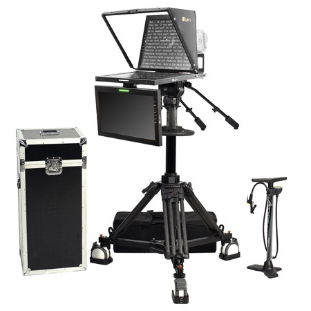 Ikan 19" SDI Widescreen Teleprompter w/Talent Monitor, Pedestal & Dolly Turnkey