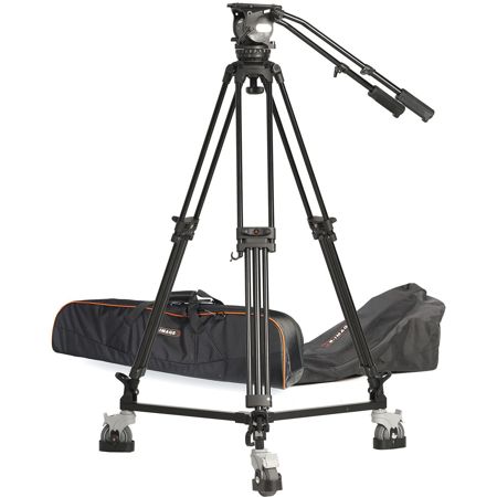 E-Image GA102 3-Section Aluminum Tripod with GH25 Fluid Head and EI-7004B Dolly