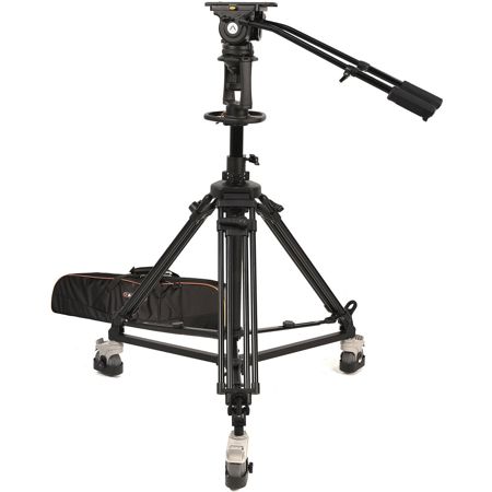 E-Image GH20 100mm Fluid Head with AT7903 Aluminum Tripod Pedestal and EI-7004B Dolly