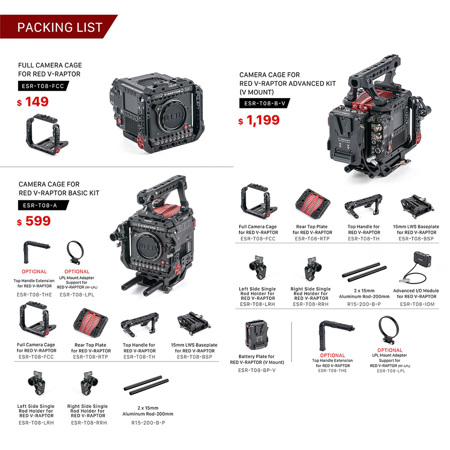 Tilta Advanced Full Camera Cage Kit for RED V-RAPTOR, Gold Mount