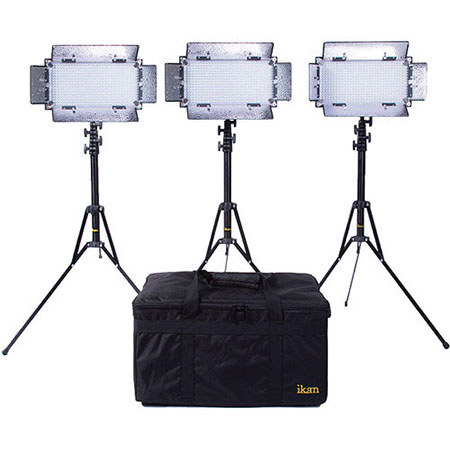 Ikan LED Studio Light Kit, Includes 3x IB508-v2 Bi-color LED Studio Light, 3x AC Power Supply, 3x Dual Battery Charger, 3x Light Stand and 3x Stand Adapter