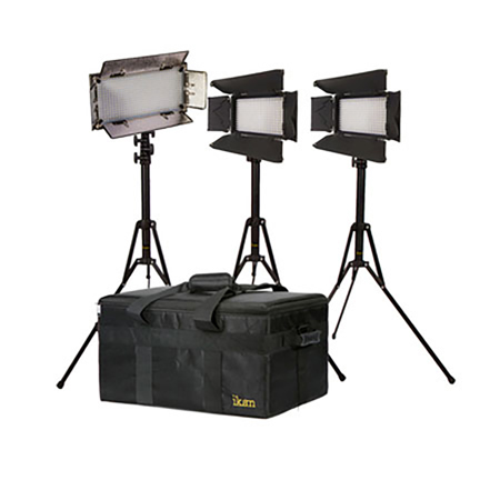 Ikan Small Interview Dual Color Kit, Includes IB508-v2, 2x ILED312-v2, 3x Dual Battery Chargers, 3x Light Stands, 3x Power Supply, 6x Sony Batteries