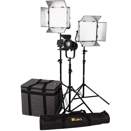 Ikan Bi-Color LED 3-Light Kit w/2x LB10 14x14" Panels & SFB150 Fresnel, V-Mount