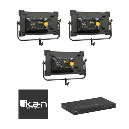 Ikan Lyra 1x2 Bi-Color LED 3-Light Kit w/8-Port PoE++ Switch,Light Deck Software