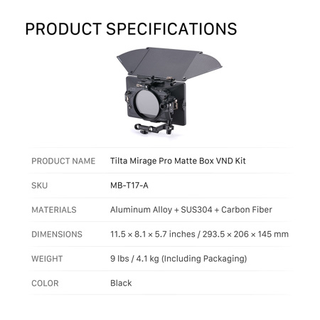 Tilta Mirage Pro Matte Box VND Kit, Black MB-T17-A