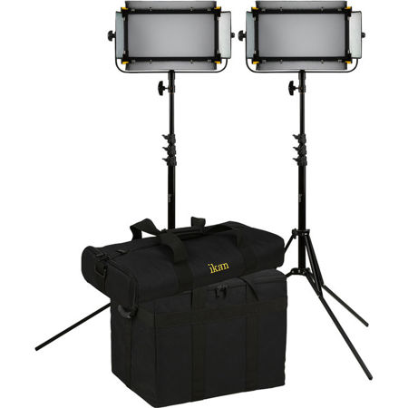Ikan Mylo Soft Bi-Color 2-Point LED Light Kit, Includes 2x Barndoors, 2x Compact Light Stands, 2x Dual Battery Charger, 2x Yoke, 4x Sony "L" Series Style Batteries