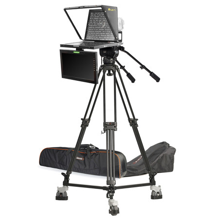 Ikan 19" SDI Widescreen Teleprompter with Talent Monitor, Tripod and Dolly Turnkey
