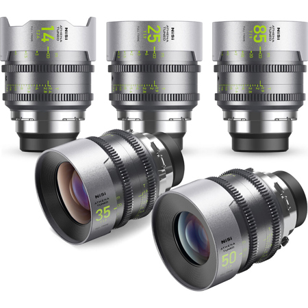 NiSi ATHENA TUNED PRIME Limited Edition 14mm T2.4, 25mm, 35mm, 50mm and 85mm T1.9 Cine 5-Lens Kit, PL Mount, Silver