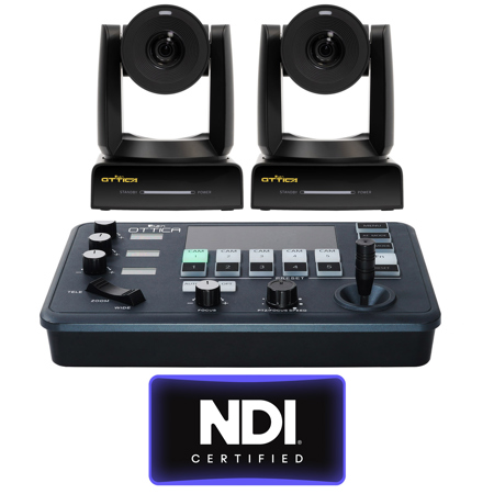 Ikan OTTICA Bundle with 2x 8.42MP 4K/60P NDI|HX3 30x PTZ Video Camera and IP Controller V2, Black