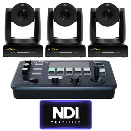 Ikan OTTICA Bundle with 3x 8.42MP 4K/60P NDI|HX3 30x PTZ Video Camera and IP Controller V2, Black