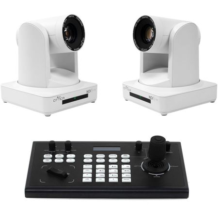 Ikan OTTICA Bundle with 2x Full HD NDI|HX 20x PTZ Video Camera and IP Controller, White