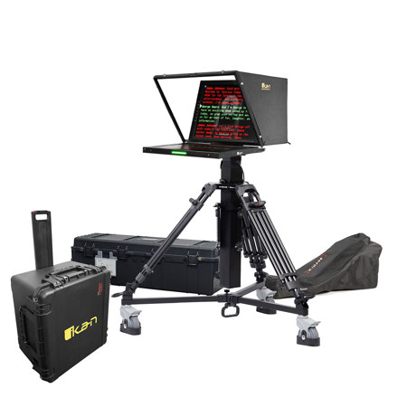 Ikan 19" SDI HB PTZ Teleprompter Kit w/Motorized Pedestal, Dolly Turnkey & Case