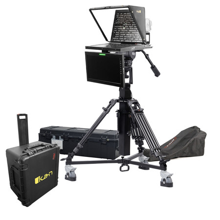 Ikan 19" SDI HB Teleprompter Kit w/Talent Monitor, Pedestal, Dolly Turnkey, Case