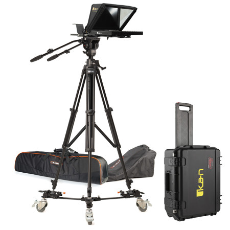Ikan 12" Professional Portable Teleprompter with Pedestal, Dolly Turnkey & Case