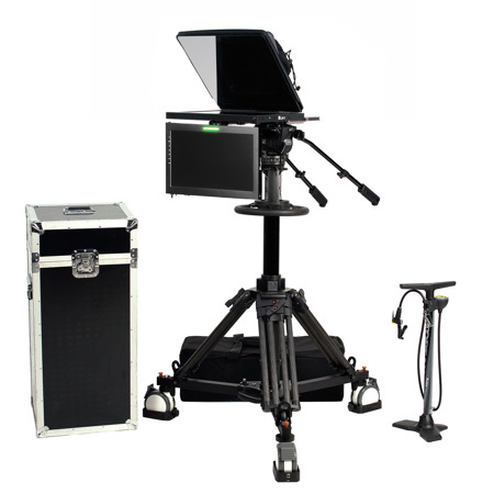 Ikan 17" SDI Teleprompter with Pedestal, Dolly Turnkey and 19" Widescreen Talent Monitor