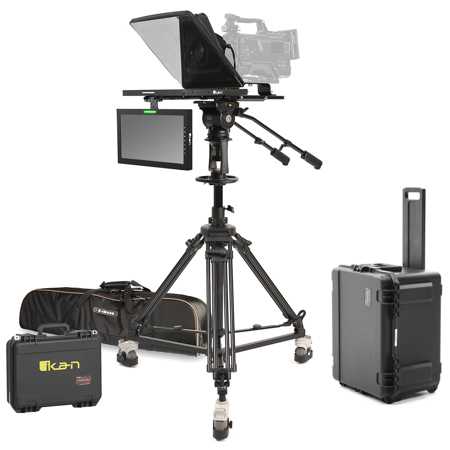 Ikan 15" 3G-SDI Teleprompter w/Pedestal, Dolly Turnkey, Talent Monitor and Cases