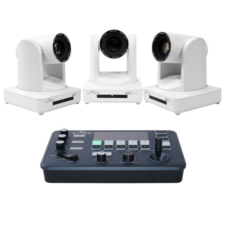 Ikan OTTICA Bundle w/3x FHD NDI|HX 20x PTZ Video Camera & IP Controller V2,White