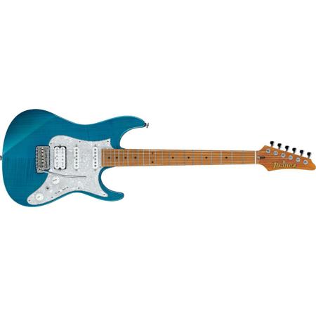 Ibanez AZ Prestige Electric Guitar with Case, 22 Frets, Transparent Aqua Blue