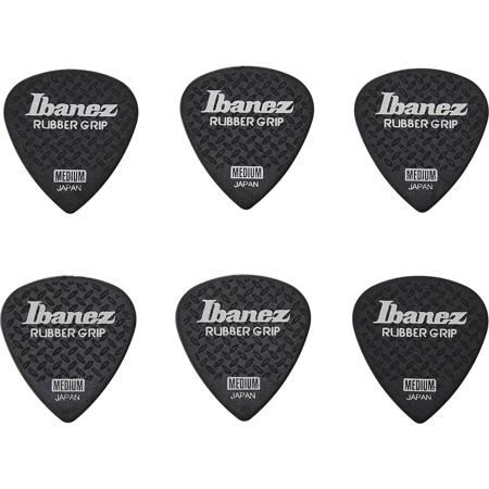 Ibanez 0.8mm Thickness Pick, Grip Wizard, Rubber Grip, Medium, 6 Pack, Black