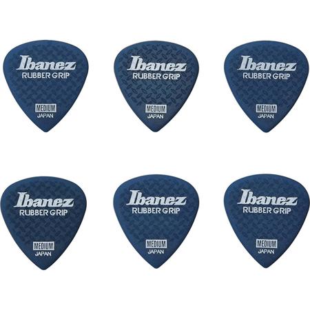 Ibanez 0.8mm Thickness Pick, Rubber Grip, Medium, 6 Pack, Dark Blue
