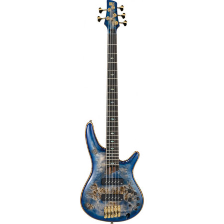 Ibanez SR Premium Series SR260 5-String Electric Bass Guitar, Abalone Oval Inlay Bound Panga Panga Fretboard, Cerulean Blue Burst