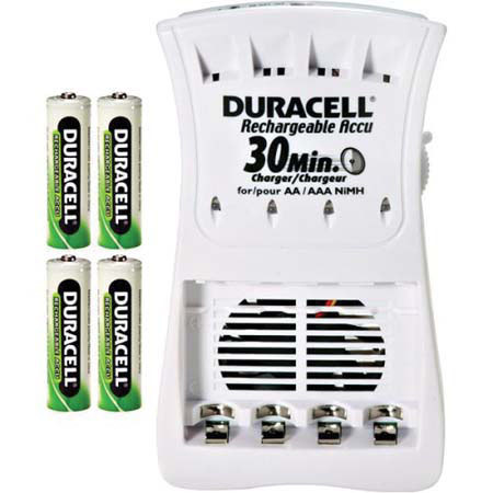 Duracell 30 Minute Charger with Four AA mAh Nickel-Metal Hydride (NiMH) Batteries