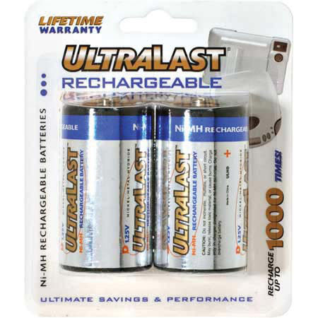UltraLast UL2D D Size 3000 mAH Ni-MH Batteries, 2 Pack