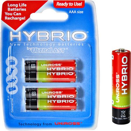 UltraLast AAA 800mAh Hybrio Rechargeable Batteries, 4Pk