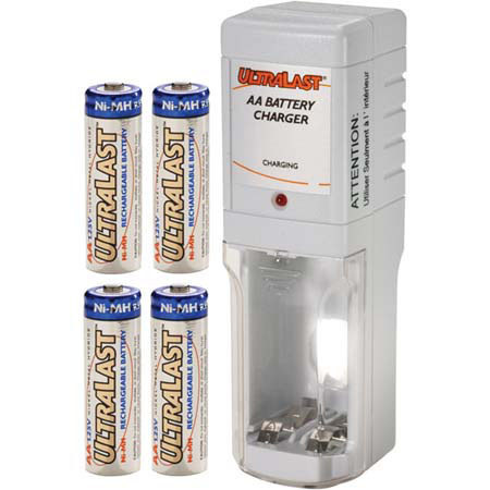 Ultralast UL4AAK Charger w/4AA NiMH Rechrgble Batteries