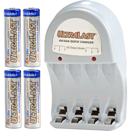 UltraLast 6-8 Hour AA/AAA Battery Charger with 4 AA 2600mAh Ni-Mh Batteries