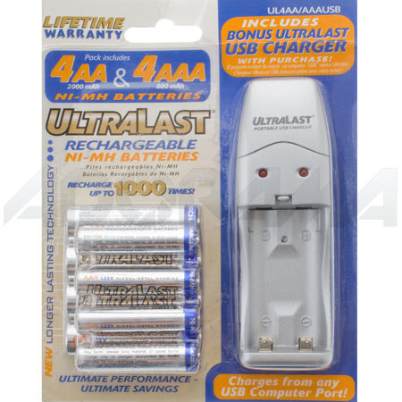 UltraLast USB Charger Kit w/2-Position AA/AAA USB Chrgr