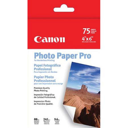 Canon High Gloss Pro Photo Borderless Inkjet Paper, 4x6", 75 Sheets